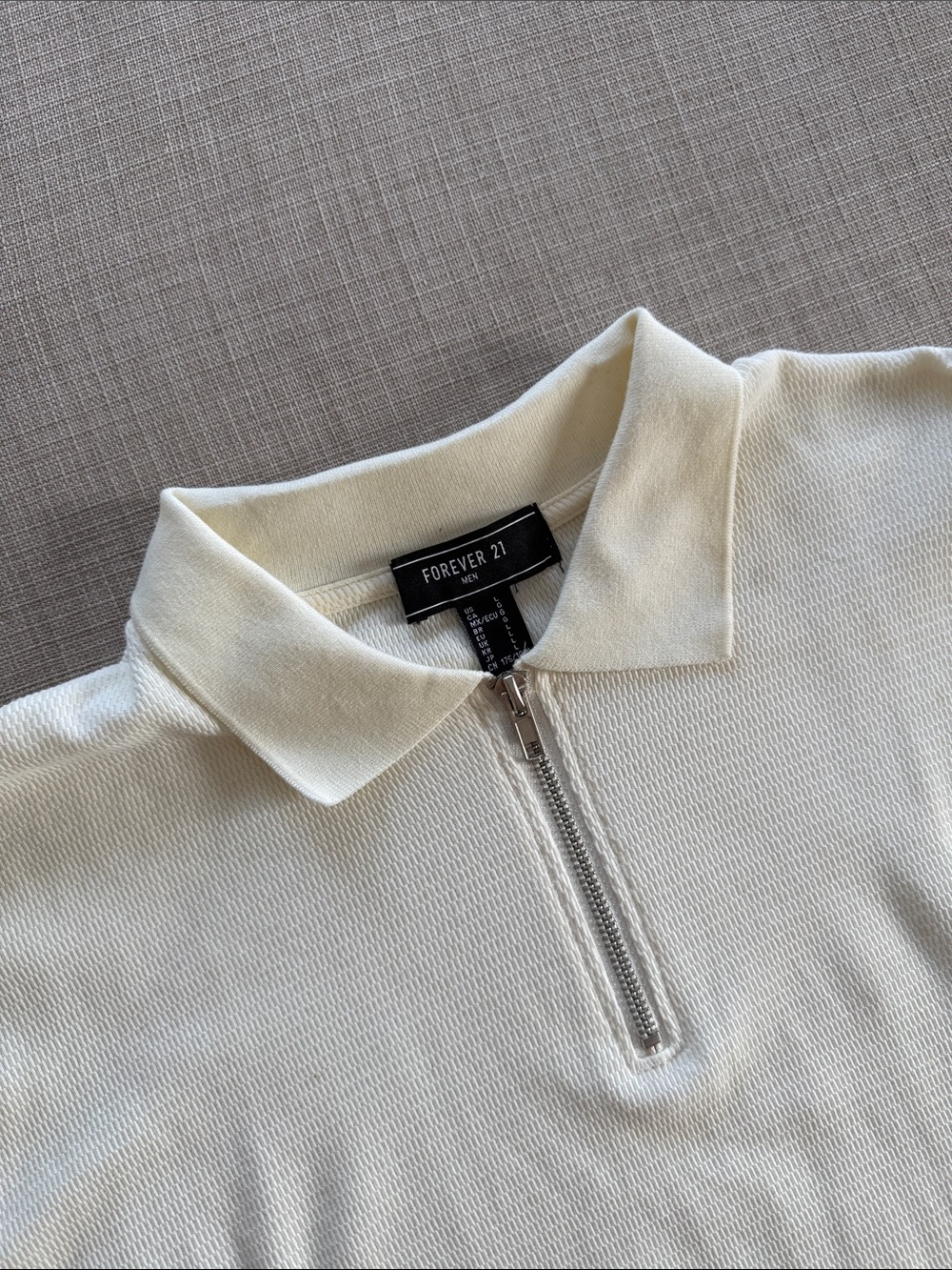 Forever 21 Men's Cream Zip-Up Polo